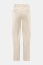 PT Torino Chino 'Hamptons' sand shown from the back, twill pure cotton, soft touch, tapered fit, regular thigh, ankle length, very slim tapering, zipper and waistband buttons, extended button tab, small watch pocket, double waistband pleat, French pockets