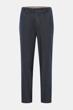 PT Torino Trousers 'The Rebel' grey blue melange front view, ankle-length tapered fit, cotton and virgin wool twill, elastic waistband, button fly, French pockets, back buttoned flap pockets, soft touch, regular thigh width. Comfort meets style with sligh