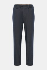 PT Torino Trousers 'The Rebel' grey blue melange front view, ankle-length tapered fit, cotton and virgin wool twill, elastic waistband, button fly, French pockets, back buttoned flap pockets, soft touch, regular thigh width. Comfort meets style with sligh