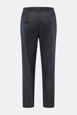 PT Torino Trousers 'The Rebel' grey blue melange shown from the back, ankle length tapered fit with elastic waistband, buttoned flap back pockets, and French pockets. Comfort meets style: The Rebel trousers from PT TORINO feature a stretch twill of cotton