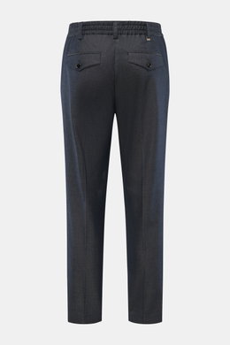 PT Torino Trousers 'The Rebel' grey blue melange shown from the back, ankle length tapered fit with elastic waistband, buttoned flap back pockets, and French pockets. Comfort meets style: The Rebel trousers from PT TORINO feature a stretch twill of cotton