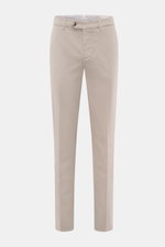 Front view of Brunello Cucinelli Chinos 'Italian Fit' sand, elasticated cotton twill, soft feel, garment-dyed, regular fit, tapered cut.