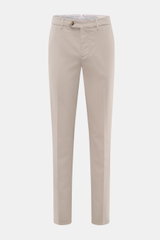 Front view of Brunello Cucinelli Chinos 'Italian Fit' sand, elasticated cotton twill, soft feel, garment-dyed, regular fit, tapered cut.