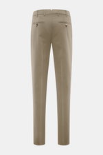Brunello Cucinelli Chinos 'Italian Fit' sage shown from the back, regular fit tapered trousers in elasticated cotton twill with French pockets and buttons.