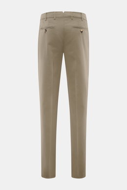 Brunello Cucinelli Chinos 'Italian Fit' sage shown from the back, regular fit tapered trousers in elasticated cotton twill with French pockets and buttons.