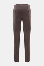Brunello Cucinelli Chinos 'Italian Fit' grey brown shown from the back, regular fit tapered cotton twill with buttons, French pockets, watch pocket, and garment-dyed soft feel.