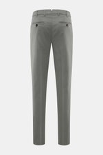 Brunello Cucinelli Chinos 'Italian Fit' grey shown from the back, featuring tapered cut, elasticated cotton twill, garment-dyed, French pockets, small watch pocket, and buttoned back pockets. These chinos from luxury label BRUNELLO CUCINELLI are a versati
