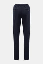 Back view of Brunello Cucinelli Chinos 'Italian Fit' navy, showing tapered, regular fit cotton twill trousers with French pockets, back button pockets, and belt loops. These chinos from luxury label BRUNELLO CUCINELLI are a versatile classic trouser model