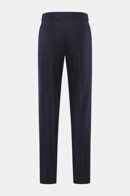Rear view of Brunello Cucinelli wool trousers navy in pure virgin wool with single pleat, French and welt pockets, regular fit.

Description: <p>These wool trousers of the luxury label BRUNELLO CUCINELLI are a true classic among trouser models with their 