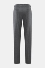 Brunello Cucinelli wool trousers dark grey melange shown from the back, regular fit with single pleat, French and welt pockets.