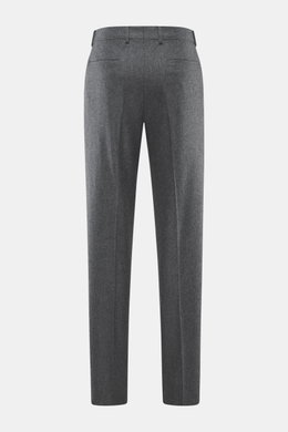 Brunello Cucinelli wool trousers dark grey melange shown from the back, regular fit with single pleat, French and welt pockets.