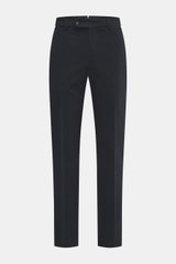 Incotex Baumwollhose dark navy, frontale Nahaufnahme, Twill aus Baumwolle, leicht elastisch, weicher Griff, Regular Fit, schmal zulaufend, Reißverschluss, Bundknopf, verlängerter Knopfriegel, französische Taschen, Uhrentaschen, Gesäßtaschen mit Knopf.