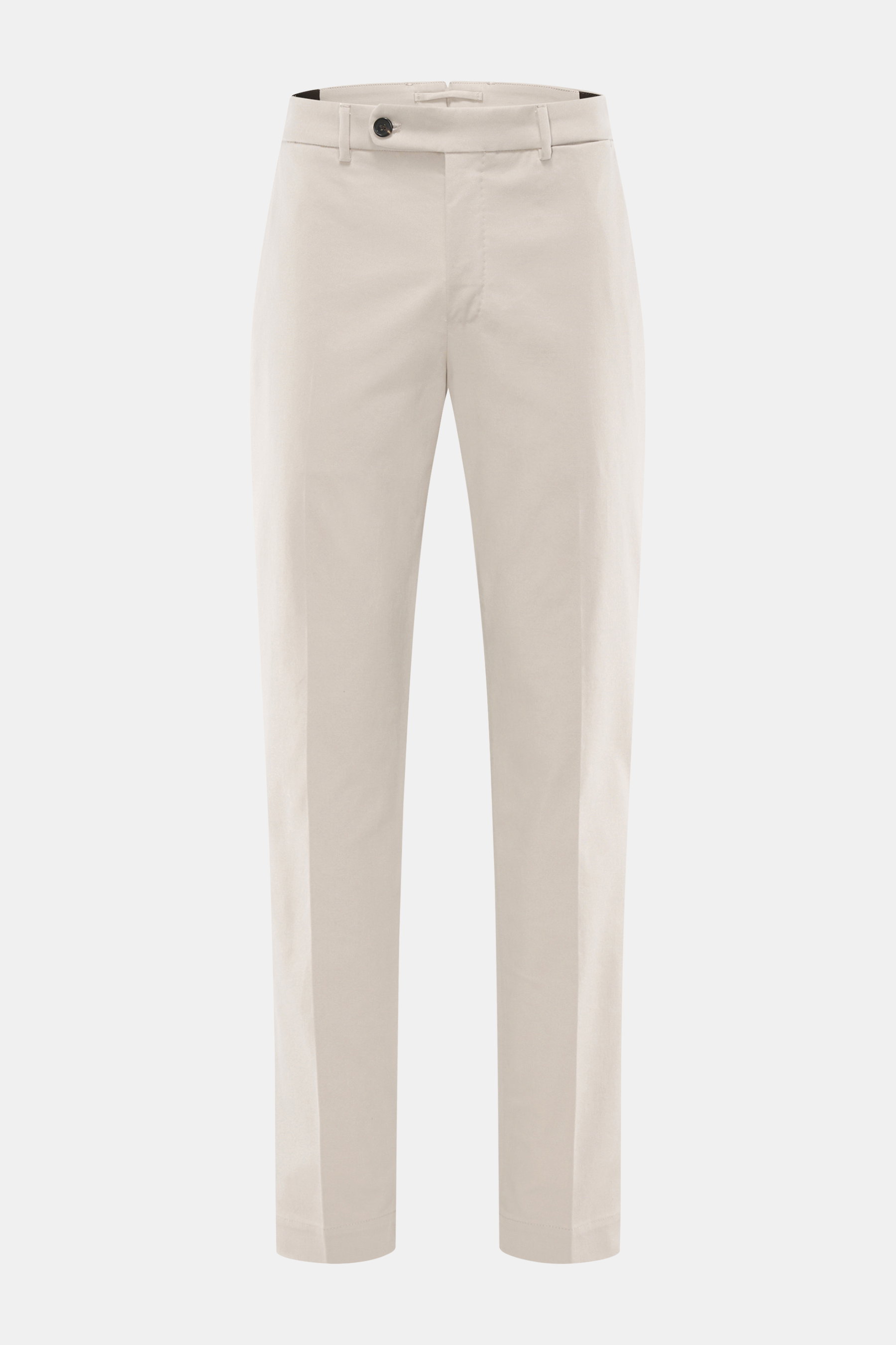Incotex Baumwollhose sand, Frontansicht, Twill aus Baumwolle, leicht elastisch, weicher Griff, Regular Fit, schmal zulaufend, Reißverschluss, Bundknopf, Knopfriegel, französische Taschen, Uhrentaschen, Gesäßtaschen mit Knopf.