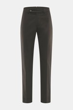 Incotex Baumwollhose graubraun, frontal fotografiert, Twill aus Baumwolle, leicht elastisch, weicher Griff, Regular Fit, schmal zulaufend, Reißverschluss, Bundknopf, Knopfriegel, französische Taschen, Uhrentaschen, Gesäßtaschen mit Knopf.