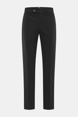 Incotex Baumwollhose schwarz, frontale Nahaufnahme, Twill aus Baumwolle, leicht elastisch, weicher Griff, Regular Fit, leicht schmal zulaufend, Reißverschluss mit Bundknopf, verlängerter Knopfriegel, französische Taschen, Uhrentaschen, Gesäßtaschen mit Kn