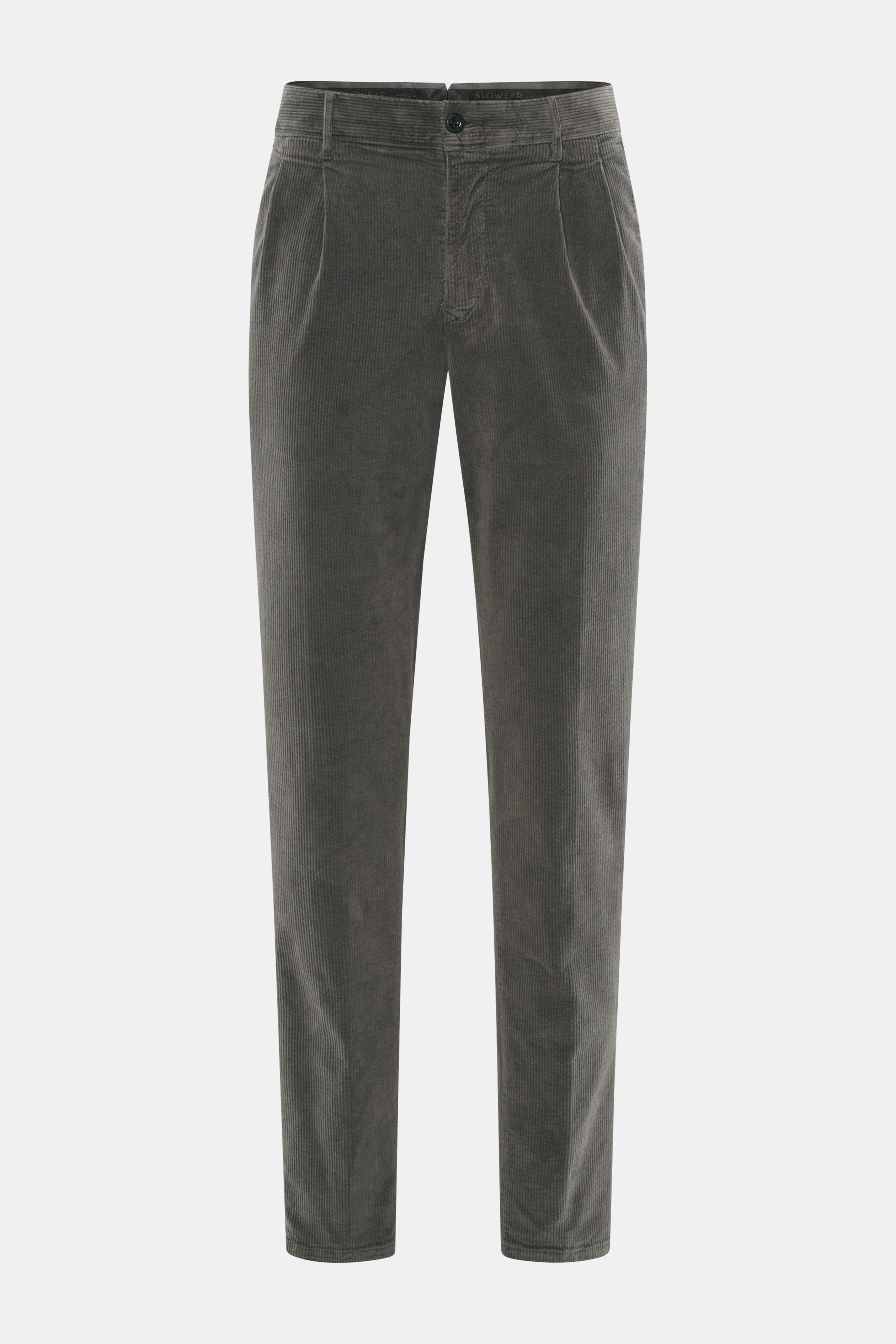 Incotex Cordhose dunkelgrau aus Baumwoll-Cord, Regular Fit, sehr schmal zulaufend, mit Zip Fly, doppelter Bundfalte, französischen und paspelierten Taschen, Frontansicht.