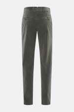 Incotex Cordhose dunkelgrau von hinten, Cord aus Baumwolle, leicht elastisch, weicher Griff, Regular Fit, sehr schmal zulaufend, Zip Fly, doppelte Bundfalte, französische und paspelierte Gesäßtaschen mit Knopf.