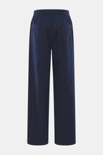 Jacquemus Denim-Jogpants dunkelblau, Rückansicht, Denim aus reiner Baumwolle, weicher Griff, Loose Fit, gerader Schnitt, Button Fly, elastischer Bund, aufgesetzte Gesäßtaschen, innenliegendes Weblabel.