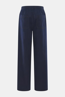 Jacquemus Denim-Jogpants dunkelblau, Rückansicht, Denim aus reiner Baumwolle, weicher Griff, Loose Fit, gerader Schnitt, Button Fly, elastischer Bund, aufgesetzte Gesäßtaschen, innenliegendes Weblabel.