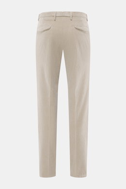 Back view of Briglia 1949 Corduroy pants beige in soft cotton-modal blend with stretch, tapered fit, French pockets, and ankle length.