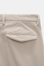 Close-up rear view of Briglia 1949 Corduroy pants beige showing soft cotton-modal fabric, single waistband pleat, and flap back pockets.