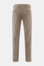 Briglia 1949 Corduroy pants taupe shown from the back in ankle-length tapered fit with French and flap back pockets, soft cotton-modal blend.