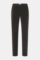 Briglia 1949 Cordhose dunkelbraun, frontale Ansicht, Cord aus Baumwolle/Modal mit Stretch, Tapered Fit, knöchellang, Bundknopf, Reißverschluss, Taschen.