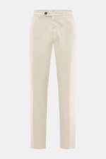 Briglia 1949 Chino 'Naviglio' sand in Frontansicht, schmal zulaufend, aus elastischem Baumwoll-Twill mit weichem Griff, Regular Fit, Taschen, Knopf- und Reißverschluss.