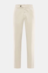 Briglia 1949 Chino 'Naviglio' sand in Frontansicht, schmal zulaufend, aus elastischem Baumwoll-Twill mit weichem Griff, Regular Fit, Taschen, Knopf- und Reißverschluss.