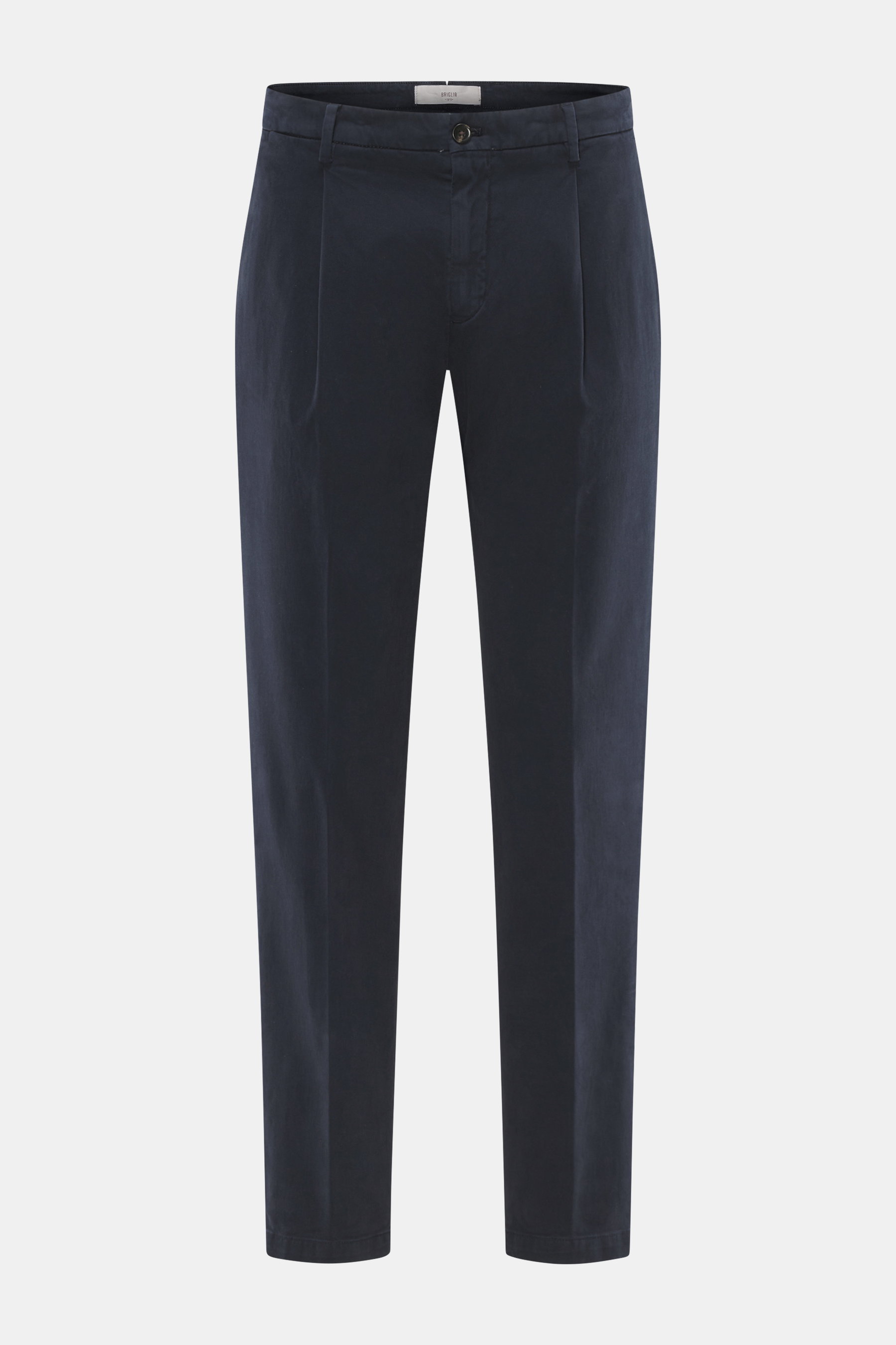 Briglia 1949 Chino navy, frontale Ansicht, knöchellang, tapered Fit, elastische Baumwolle, weicher Griff, französische Taschen, Bundknopf, Reißverschluss.