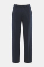Circolo 1901 Jersey-Hose navy, knöchellang, weicher Baumwoll-Flanell, gerader Schnitt mit Reißverschluss, Bundknöpfen, französischen Taschen, frontal.