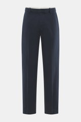 Circolo 1901 Jersey-Hose navy, knöchellang, weicher Baumwoll-Flanell, gerader Schnitt mit Reißverschluss, Bundknöpfen, französischen Taschen, frontal.