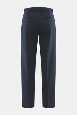 Circolo 1901 Jersey-Hose navy, Rückansicht, weicher Baumwoll-Flanell mit Stretch, gerader Schnitt, knöchellang, Taschen mit Knopf, Tapered Fit.