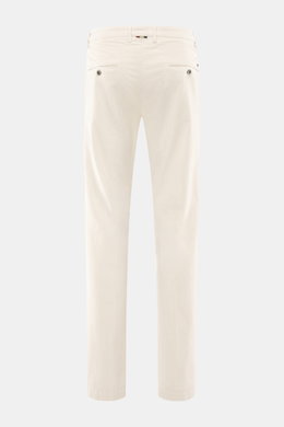Mason's Corduroy Pants 'Torino Style' offwhite shown from the back, slim fit, tapered, with piped buttoned pockets, made of cotton and lyocell.