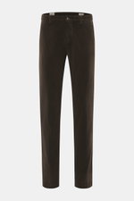 Mason's Corduroy Pants 'Torino Style' grey brown front view, slim fit tapered corduroy with stretch, zip fly, button, French and piped back pockets. Would you like some cool corduroy pants? Then the 'Torino Style' model by MASON'S is just right for you, b