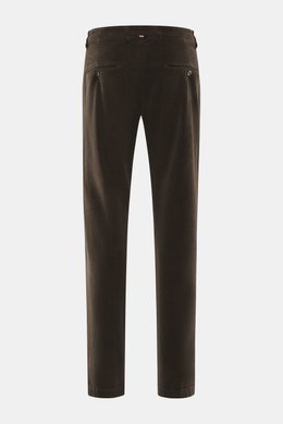 Mason's Corduroy Pants 'Torino Style' grey brown shown from the back, slim fit, tapered, soft touch cotton and lyocell blend with stretch.