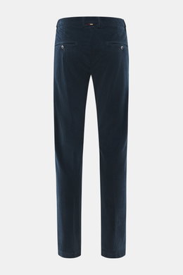 Mason's Corduroy Pants 'Torino Style' navy shown from the back, slim fit tapered corduroy with piped buttoned back pockets, zip fly.