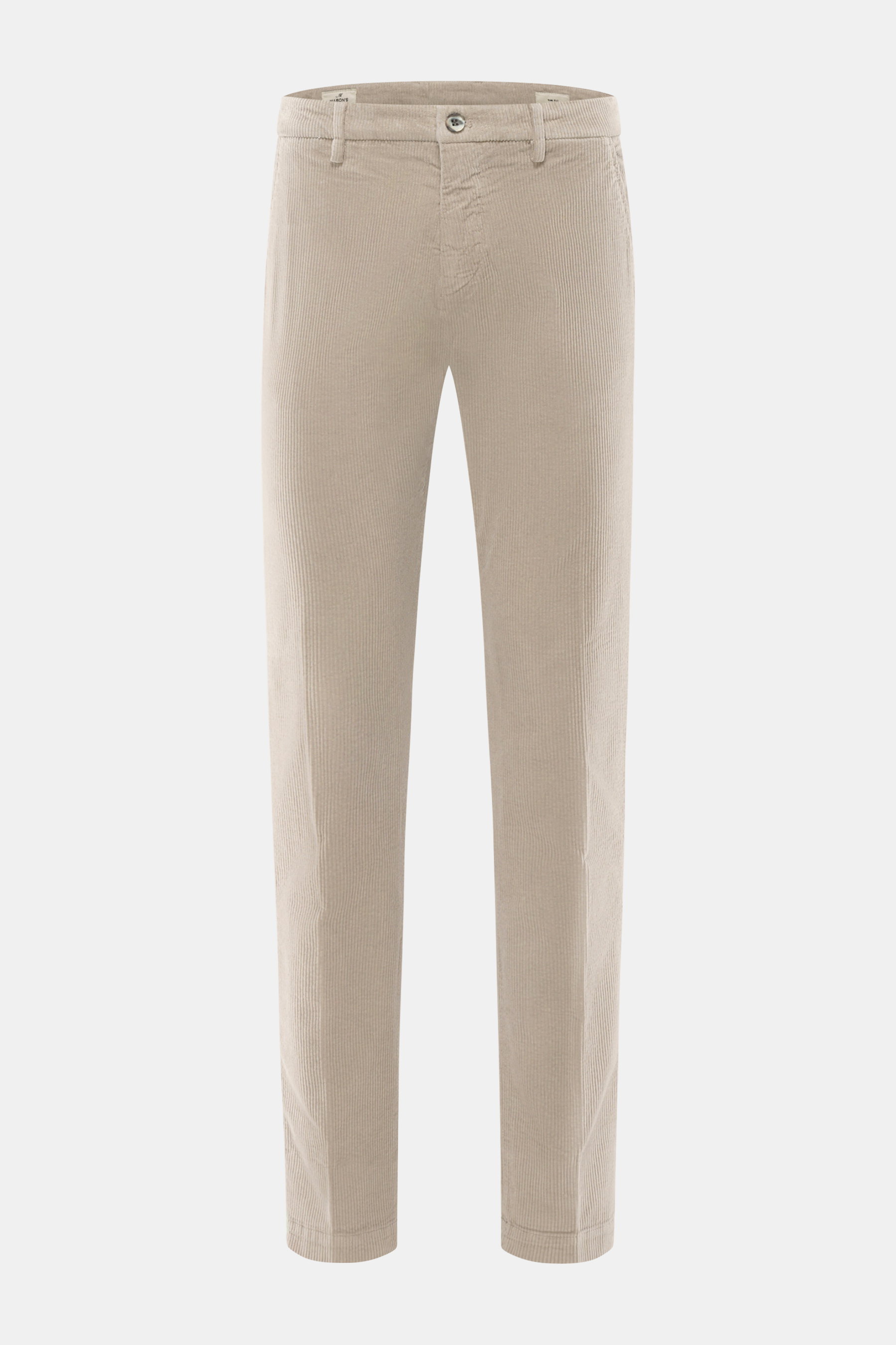 Mason's Cordhose 'Torino Style' grau, slim Fit Cordhose aus Baumwolle und Lyocell mit Stretch, frontal fotografiert, mit Bundknopf, Zip Fly, Taschen.