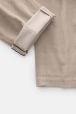 Close-up front view of Mason's Corduroy Pants 'Torino Style' grey, showing soft, slightly elastic cotton-lyocell fabric with garment-dyed slim fit and tapered leg.