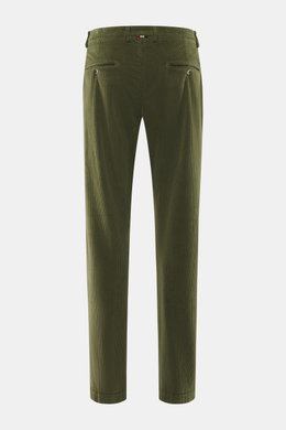 Mason's Cordhose 'Torino Style' dunkelgrün, Slim Fit Cordhose aus Baumwolle/Lyocell mit Stretch, Rückansicht mit Bundknopf, Zip Fly und Taschen.