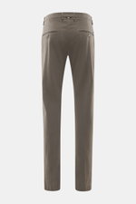 Mason's Chino 'Torinostyle' dark grey slim fit pants shown from the back, tapered fit, soft touch mix of modal, cotton, microfiber, zipper and waistband buttons, french pockets, piped back pockets with button, typical metal initial.