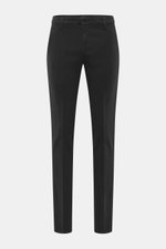 Dondup Chino 'Gaubert' anthrazit, frontale Ansicht, Slim Fit, schmal geschnittene Wade, Baumwolle-Lyocell-Mix, elastisch, Reißverschluss, Slide Button, französische Taschen, Gesäßtaschen mit Knopf, Metall-Initial.
