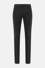 Dondup Chino 'Gaubert' anthrazit, frontale Ansicht, Slim Fit, schmal geschnittene Wade, Baumwolle-Lyocell-Mix, elastisch, Reißverschluss, Slide Button, französische Taschen, Gesäßtaschen mit Knopf, Metall-Initial.