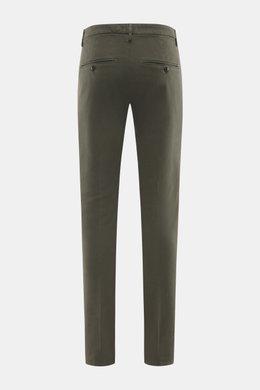 Dondup Chino 'Gaubert' dark olive Rückansicht, Slim Fit, schmal geschnittene Wade, Mix Baumwolle/Lyocell, elastisch, Reißverschluss, Slide Button, französische Taschen, Gesäßtaschen mit Knopf, Metall-Initial.