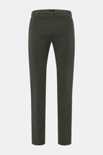 Front view of Dondup Corduroy pants 'Spiritissimo' dark green in slim fit with fine elastic cotton cord, zipper, slide button, French and back pockets.

Description: Especially comfortable, velvety fine cord made of elastic cotton makes the 'Spiritissimo'