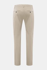 Rear view of Dondup Corduroy pants 'Spiritissimo' beige, slim fit with French pockets, back buttoned pockets, made of fine elastic cotton corduroy.

Description: Especially comfortable, velvety fine cord made of elastic cotton makes the 'Spiritissimo' by 