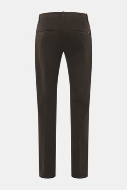 Rear view of Dondup Corduroy pants 'Spiritissimo' dark brown in slim fit, very tapered, made of elastic cotton fine cord, featuring French pockets and back button pockets.

Description: <p>Especially comfortable, velvety fine cord made of elastic cotton m