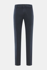 Dondup Baumwollhose 'Spiritissimo' navy, Slim Fit, schmal zulaufend, leicht elastisch, weicher Griff, markante Webstruktur, frontale Ansicht mit Reißverschluss und Slide Button.