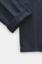 Dondup Baumwollhose 'Spiritissimo' navy, Detailaufnahme von oben, weiche, leicht elastische Baumwolle, schmal zulaufend, markante Webstruktur.