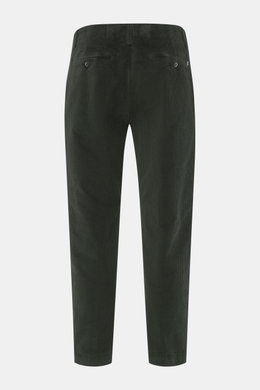 Dondup Cordhose 'Ben' dunkelgrün, knöchellang, sehr schmal zulaufend, aus reiner Baumwolle Cord, Rückansicht mit Gesäßtaschen und Knopf, französische Taschen, leichter Stretch, weicher Griff, Tapered Fit, Bundfalte, Reißverschluss mit Slide Button.